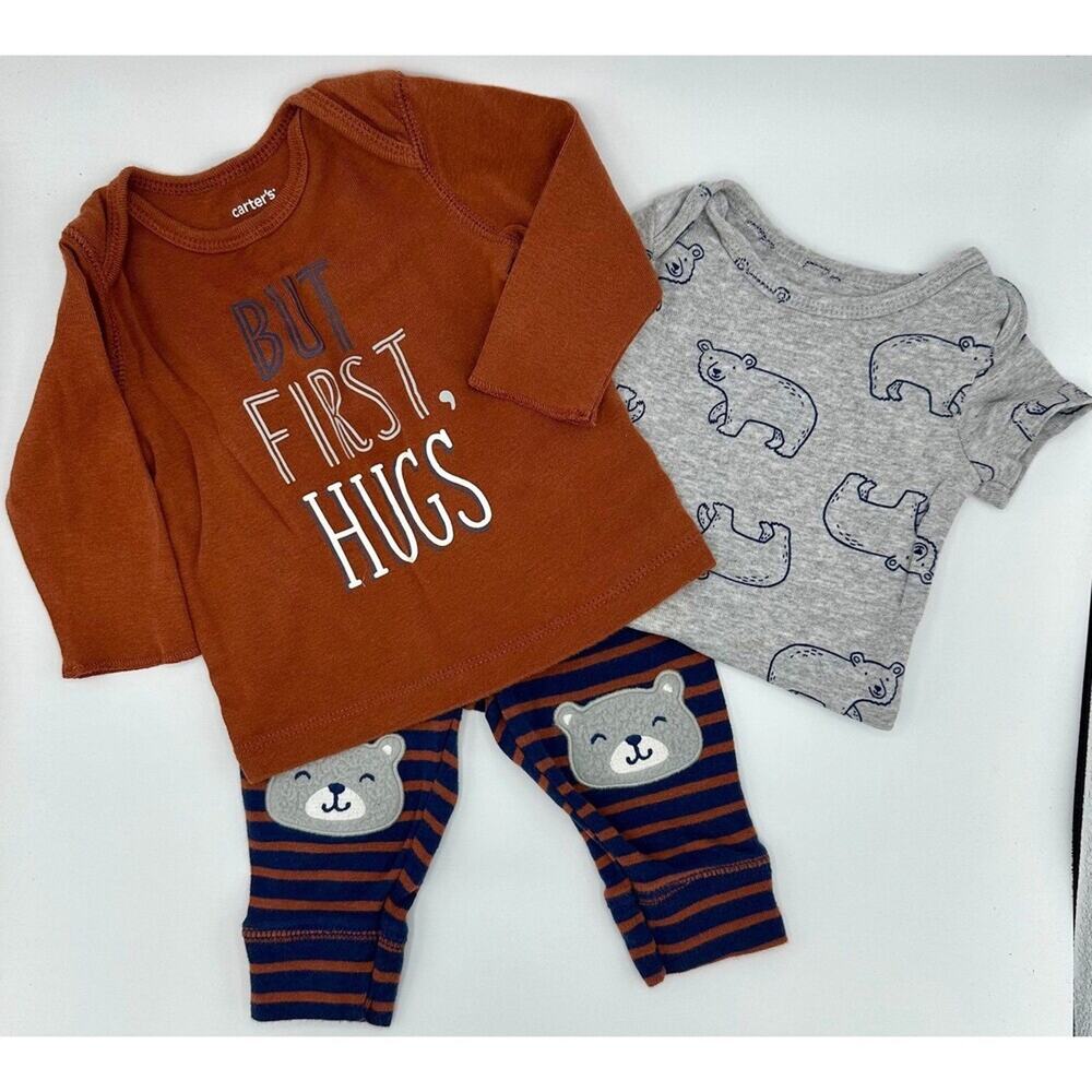 Carter's 3-Piece Bear Outfit Size 3 Month But First Hugs Raccoon Stripe (954)